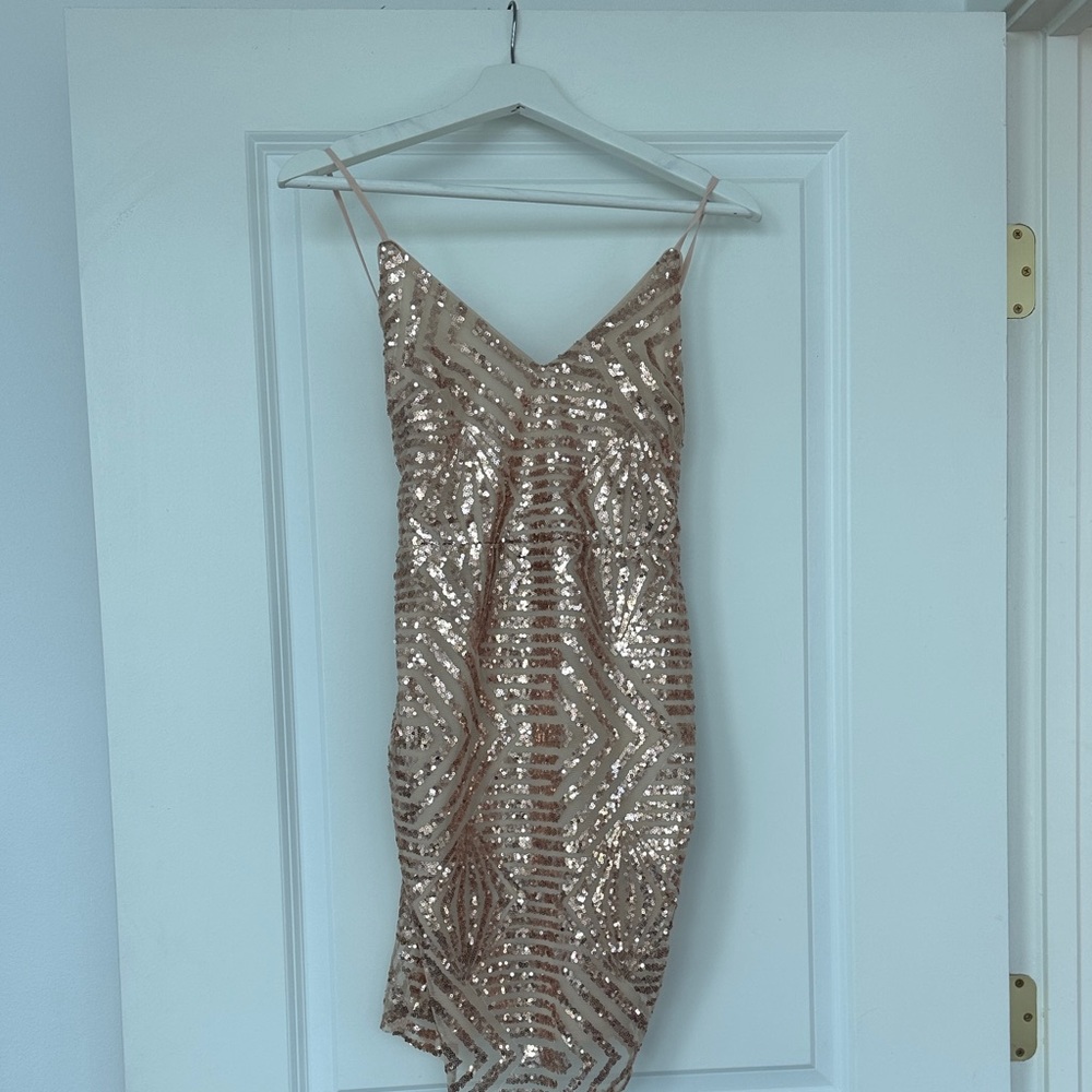 Lulu's Shimmering Rose Gold Sequin Mini Dress